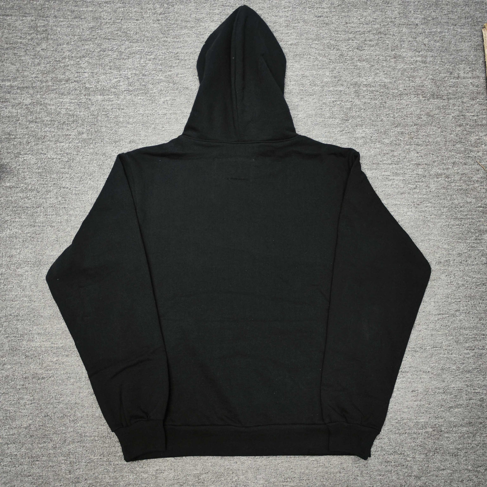 Sp5der OG Web V2 Hoodie Black back view showing the hood, clean rear design and ribbed hem