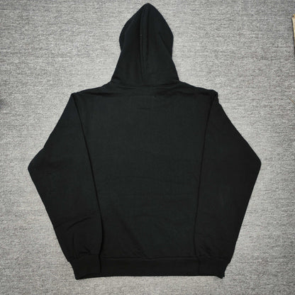 Sp5der OG Web V2 Hoodie Black back view showing the hood, clean rear design and ribbed hem