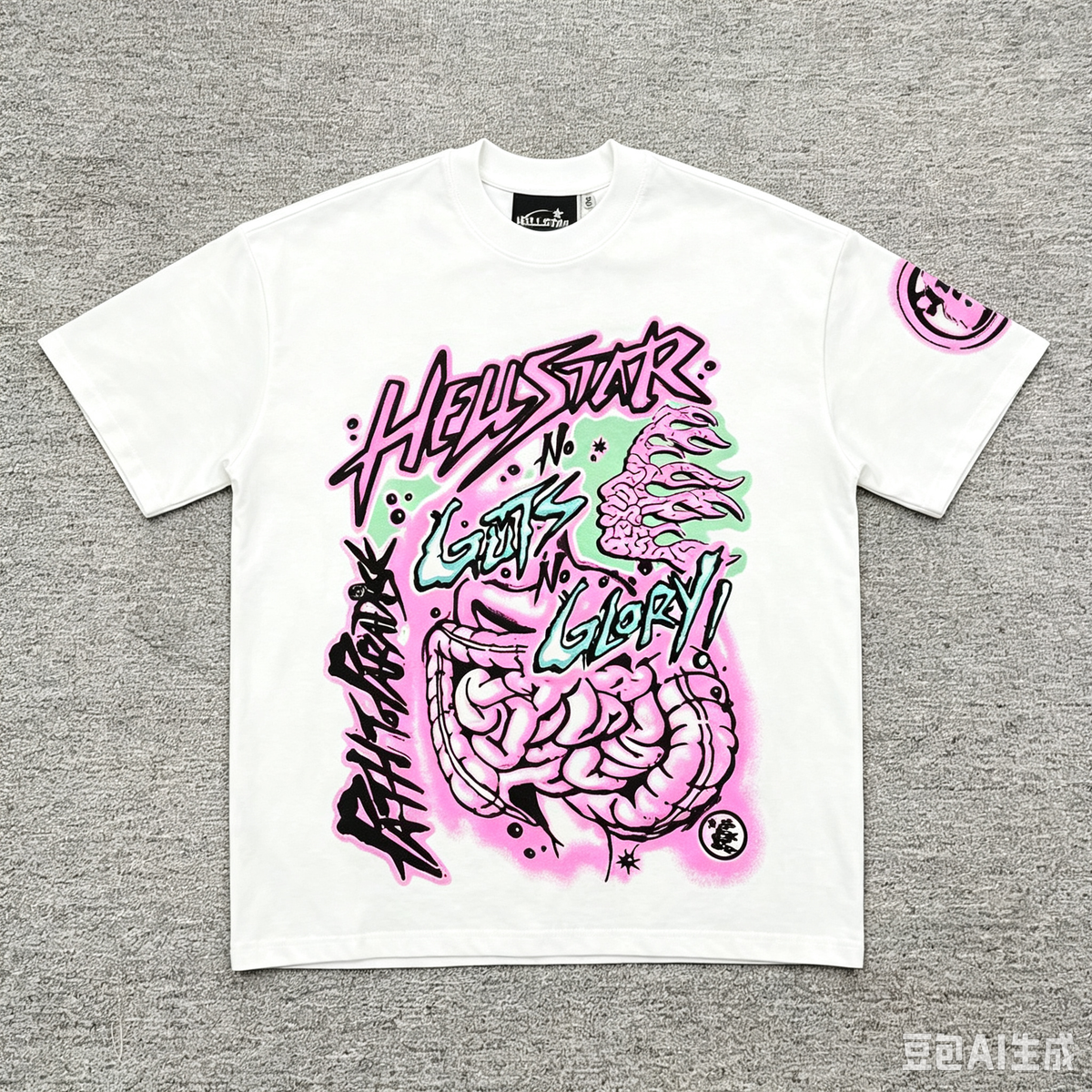 Hellstar No Guts No Glory Graphic T-Shirt – White/Pink