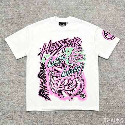 Hellstar No Guts No Glory Graphic T-Shirt – White/Pink