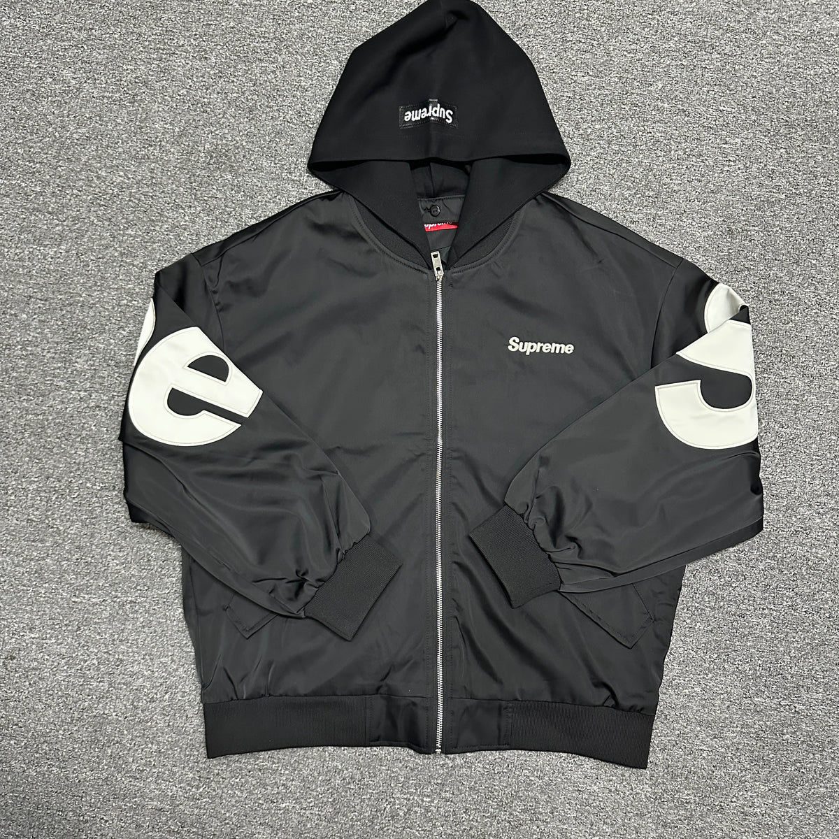Supreme Satin Appliqué Zip Up Hooded Sweatshirt