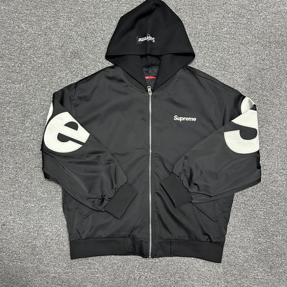 Supreme Satin Appliqué Zip Up Hooded Sweatshirt
