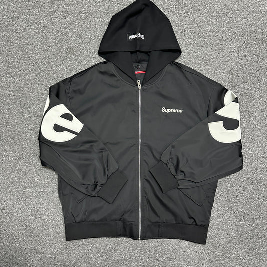 Supreme Satin Appliqué Zip Up Hooded Sweatshirt