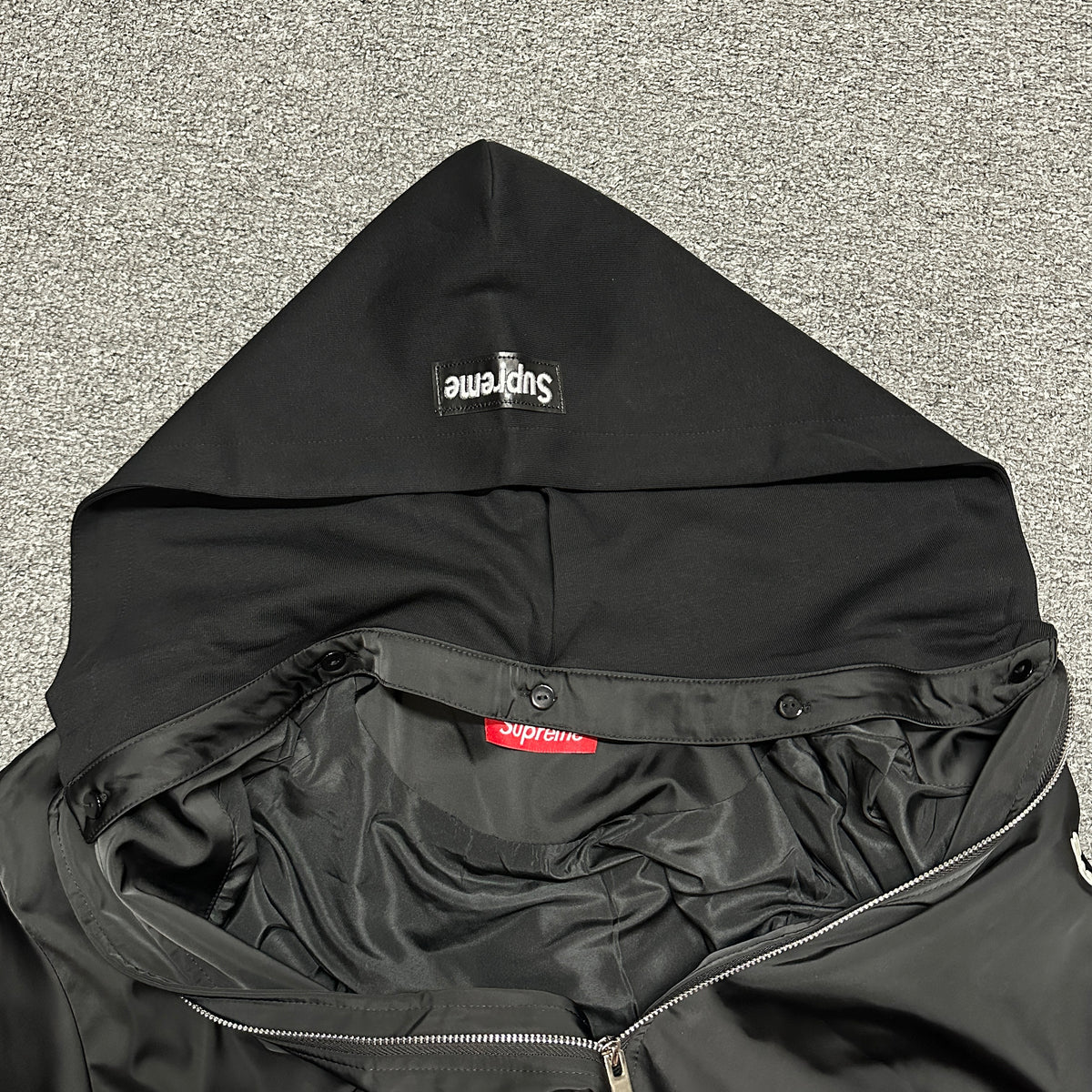 Supreme Satin Appliqué Zip Up Hooded Sweatshirt
