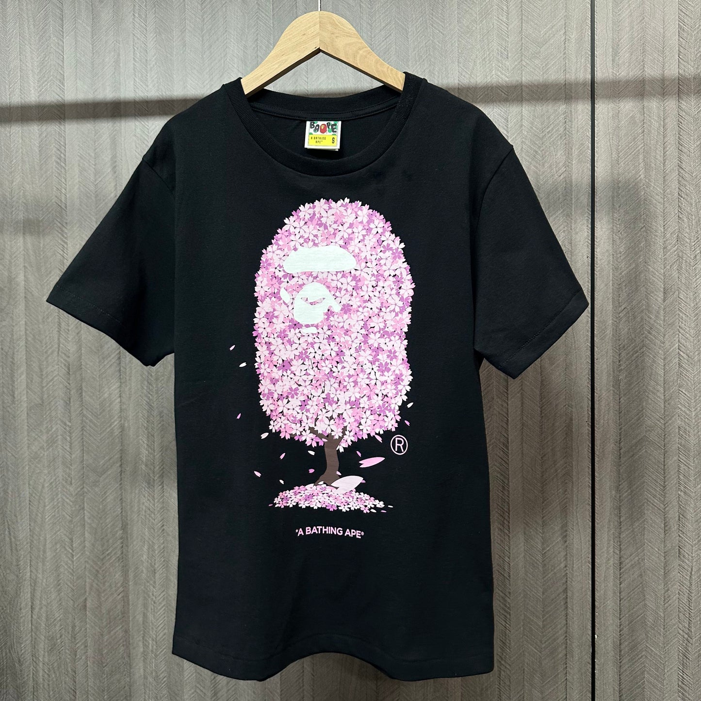 BAPE Black cherry blossom Ape Head graphic T-shirt front view