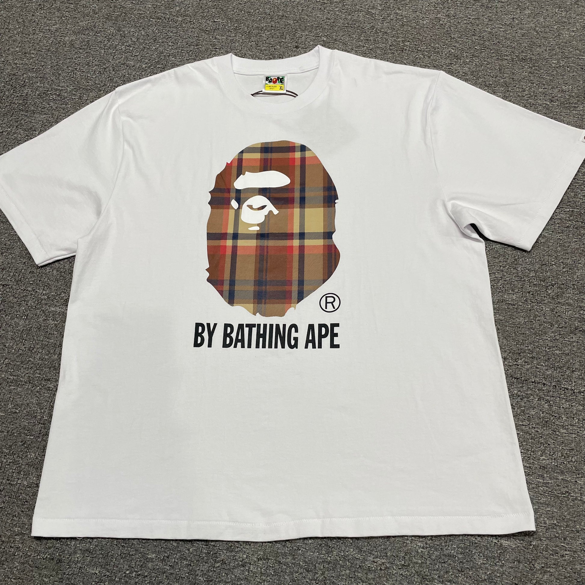 BAPE White check plaid Ape Head graphic T-shirt front view