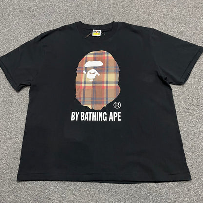 BAPE Black check plaid Ape Head graphic T-shirt front view