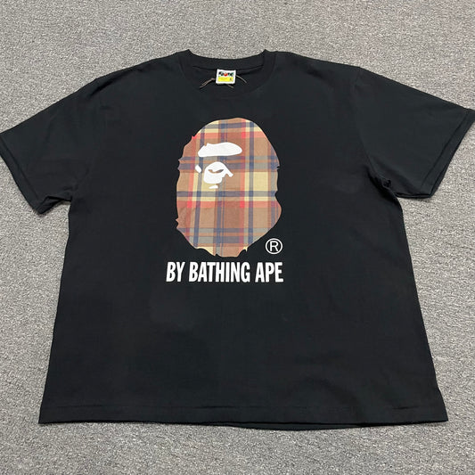 BAPE Black check plaid Ape Head graphic T-shirt front view