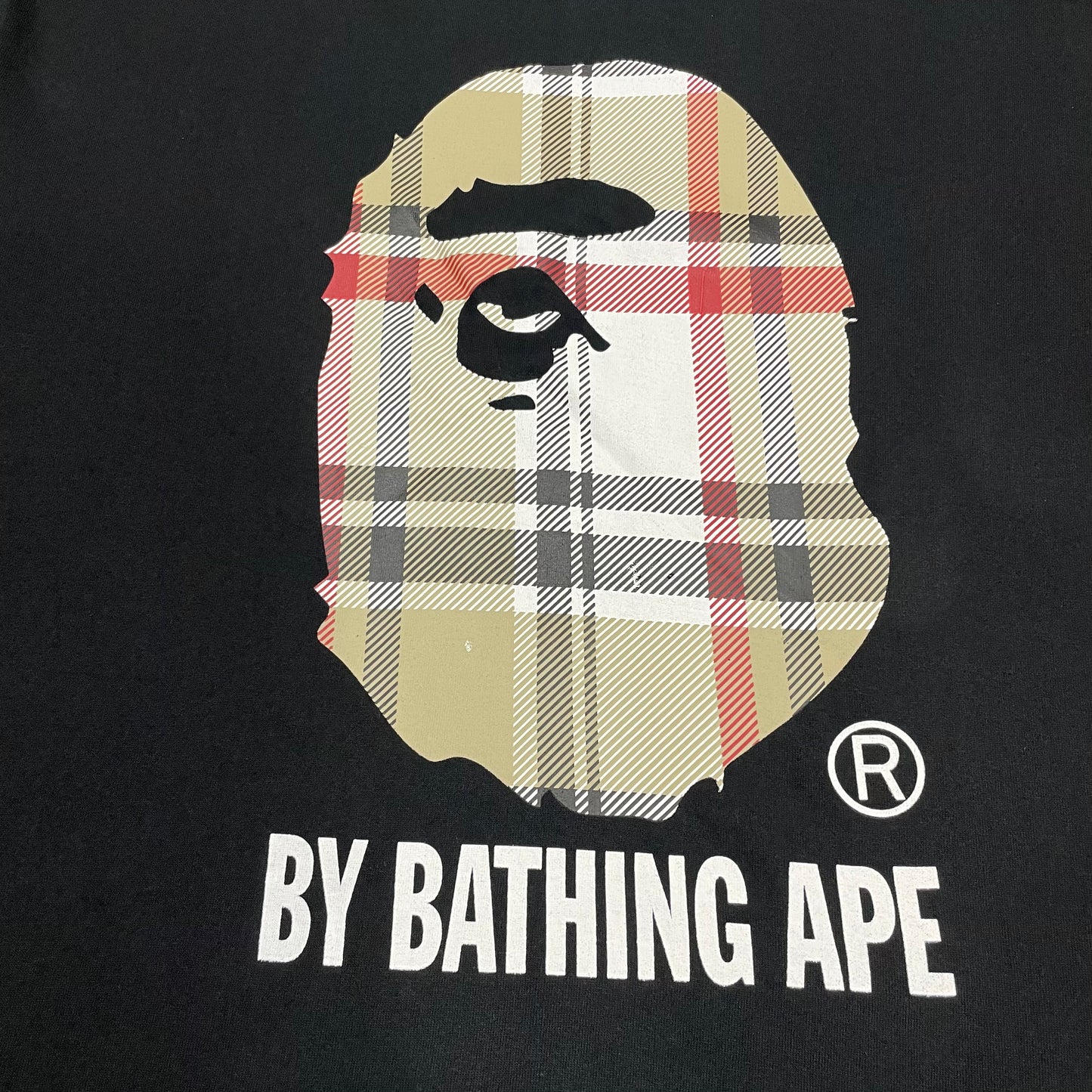 BAPE Beige red and black plaid Ape Head print detail