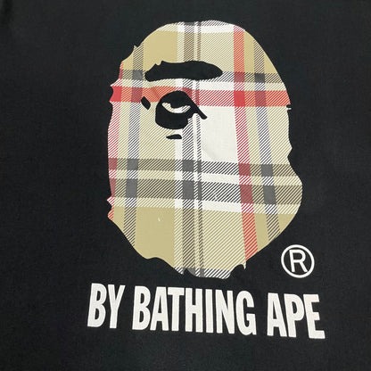 BAPE Beige red and black plaid Ape Head print detail