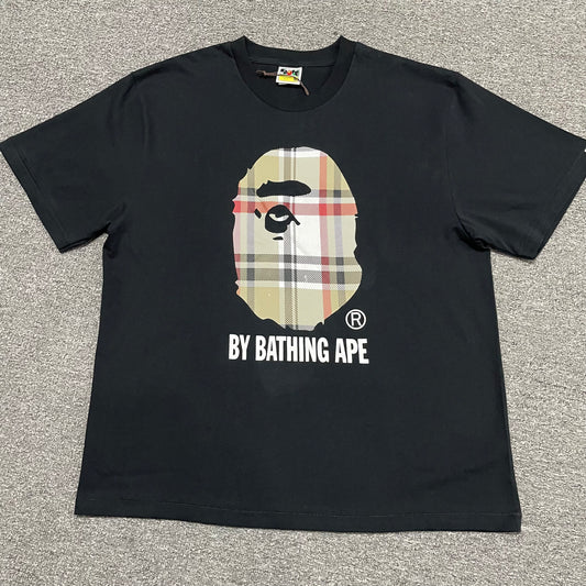 BAPE Black check plaid Ape Head graphic T-shirt front view