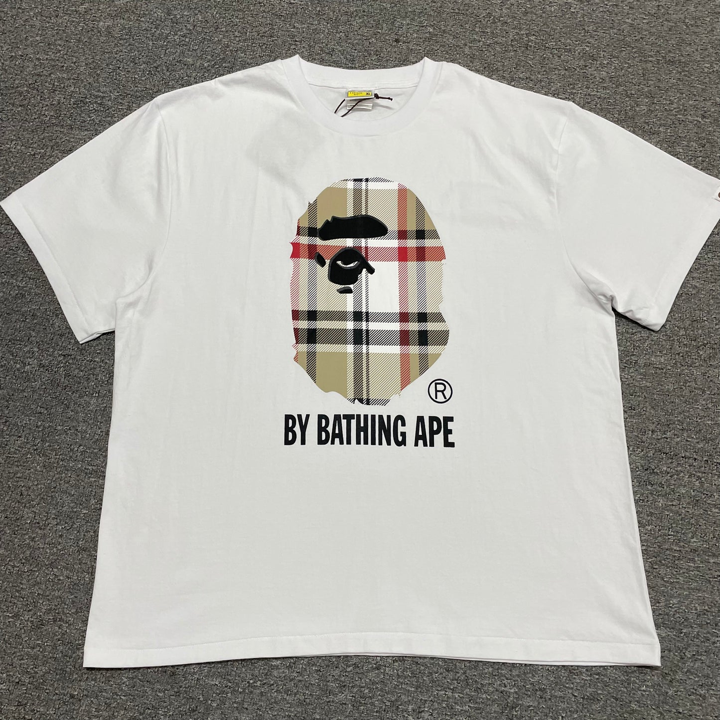 BAPE White check plaid Ape Head graphic T-shirt front view