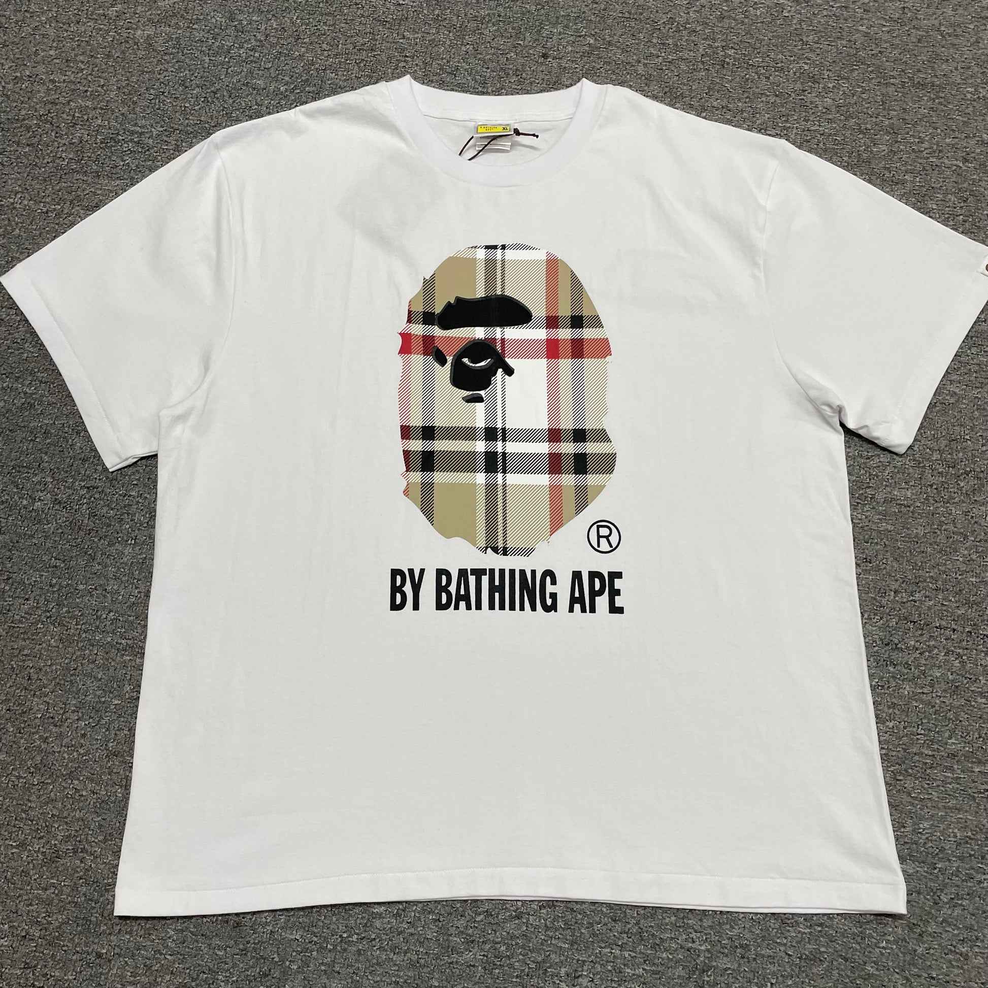 BAPE White check plaid Ape Head graphic T-shirt front view