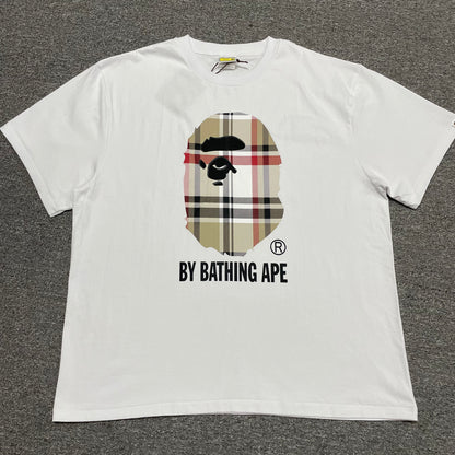 BAPE White check plaid Ape Head graphic T-shirt front view