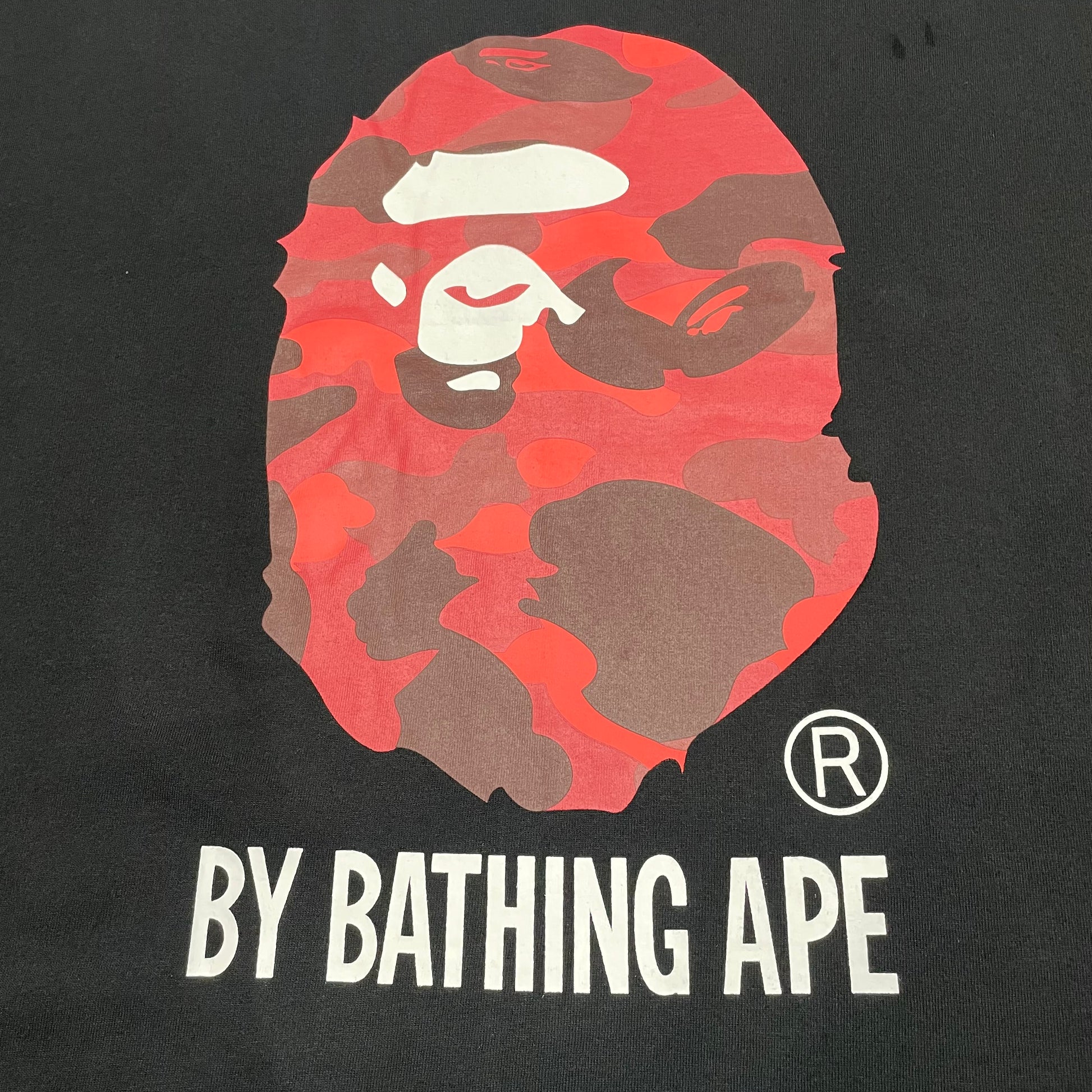 BAPE Red camouflage Ape Head front print detail