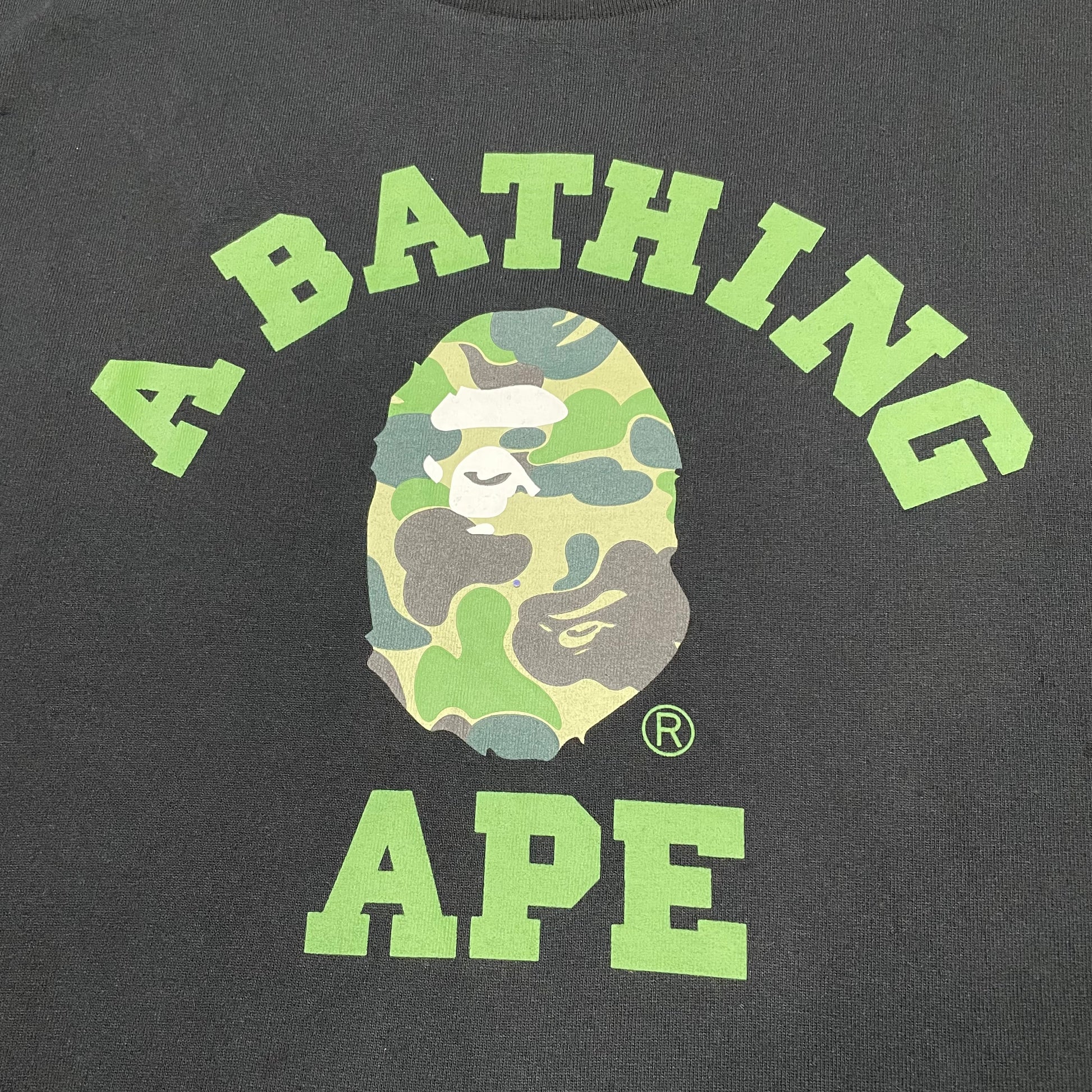 BAPE Green ABC camouflage College lettering and Ape Head print detail