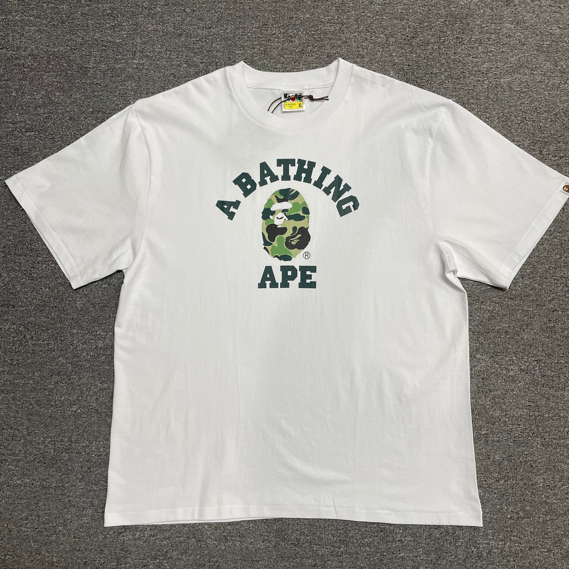BAPE White green ABC camo College graphic T-shirt front view