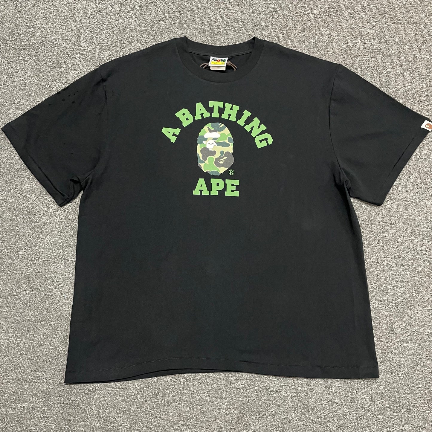 BAPE Black green ABC camo College graphic T-shirt front view