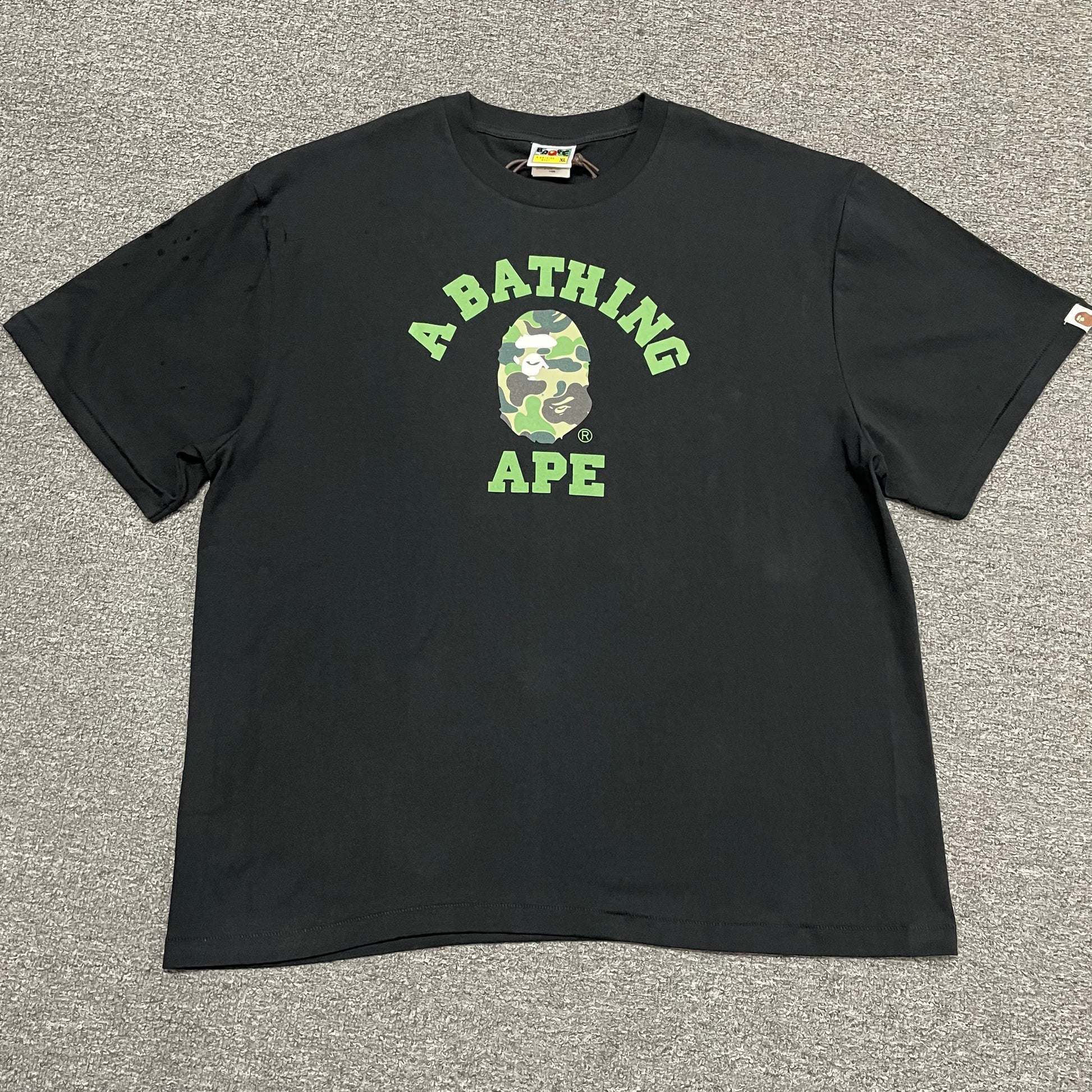BAPE Black green ABC camo College graphic T-shirt front view