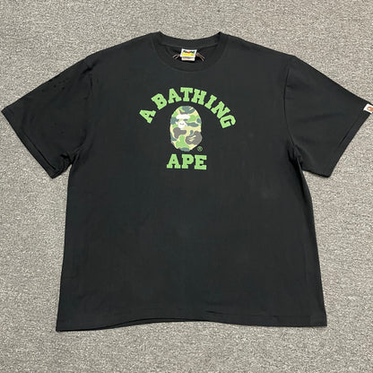 BAPE Black green ABC camo College graphic T-shirt front view
