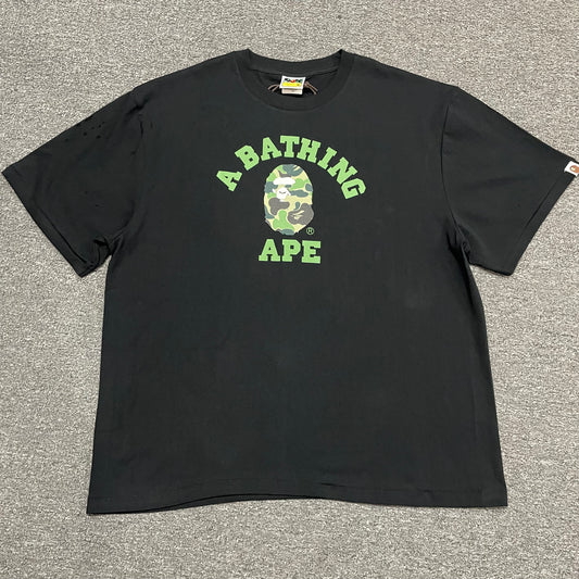 BAPE Black green ABC camo College graphic T-shirt front view