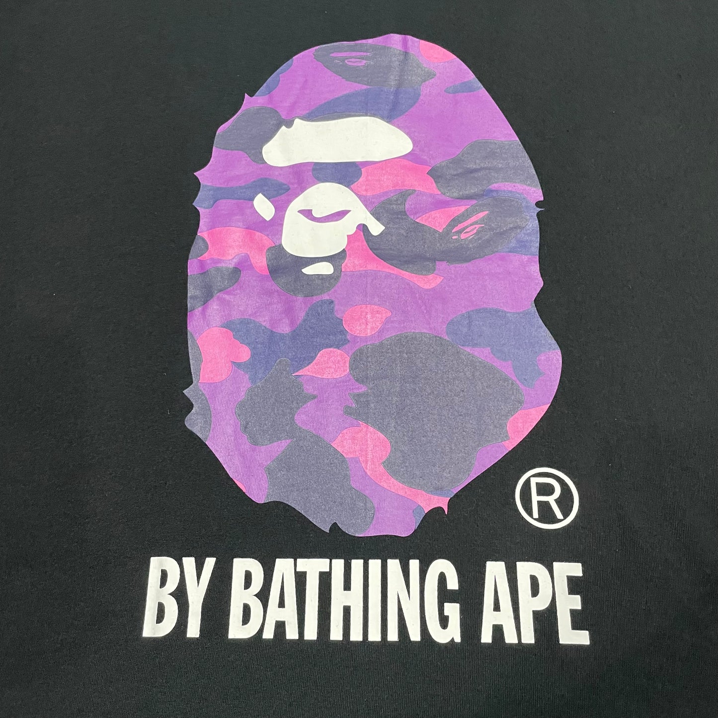 BAPE Purple camouflage Ape Head front print detail