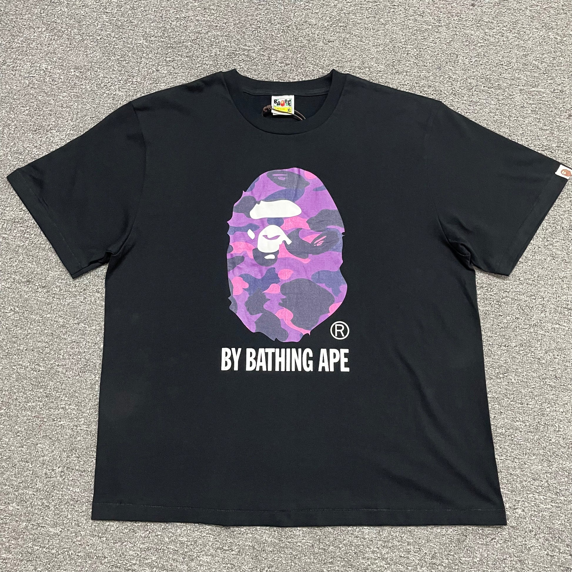 BAPE Black purple camo Ape Head graphic T-shirt front view
