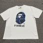 White BAPE ABC Camo Big Ape Head T-shirt front view with blue camouflage graphic