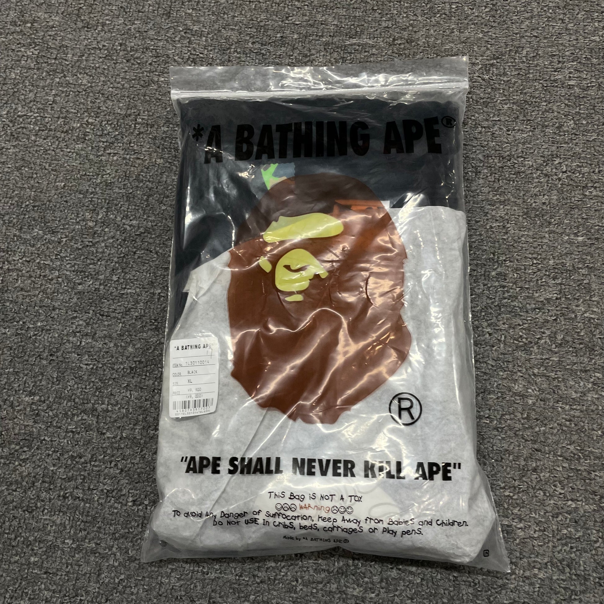 Black BAPE ABC Camo Big Ape Head T-shirt with retail packaging bag