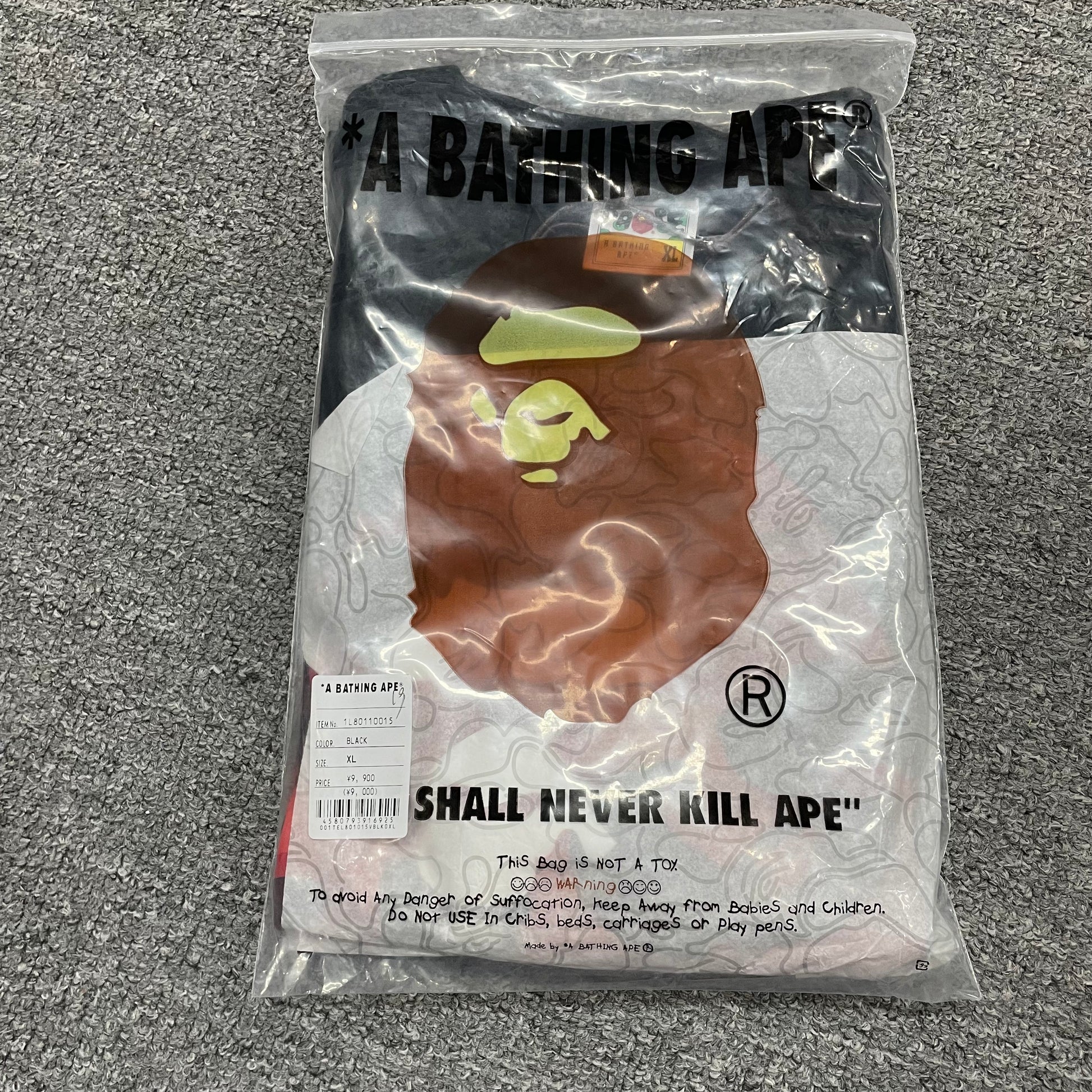 Black BAPE Color Camo Big Ape Head T-shirt with retail packaging bag