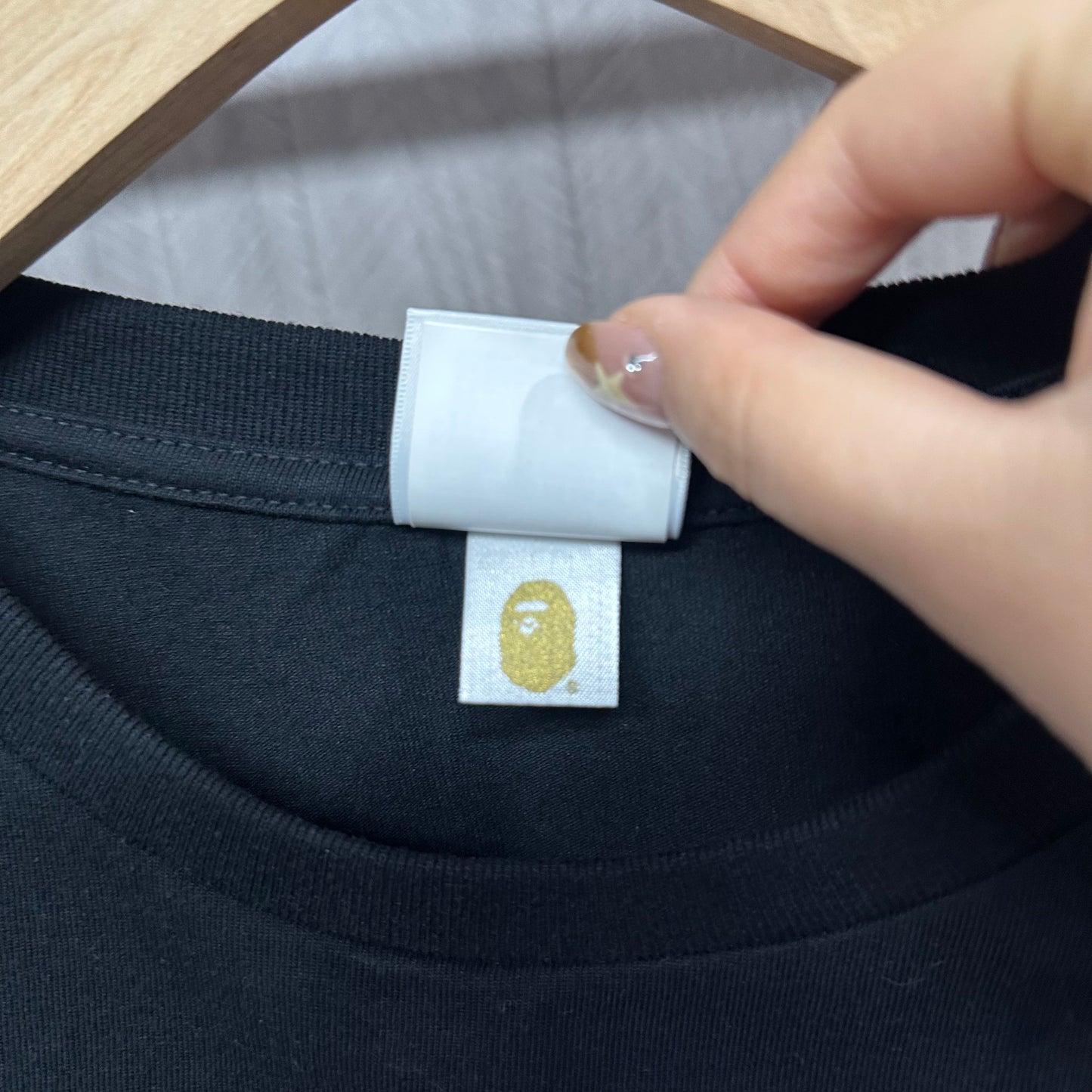 BAPE Black graphic T-shirt crew neckline and woven label detail