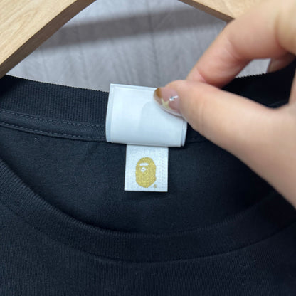 BAPE Black graphic T-shirt crew neckline and woven label detail