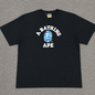 Black BAPE ABC Camo College T-shirt front view with blue camo Ape Head logo