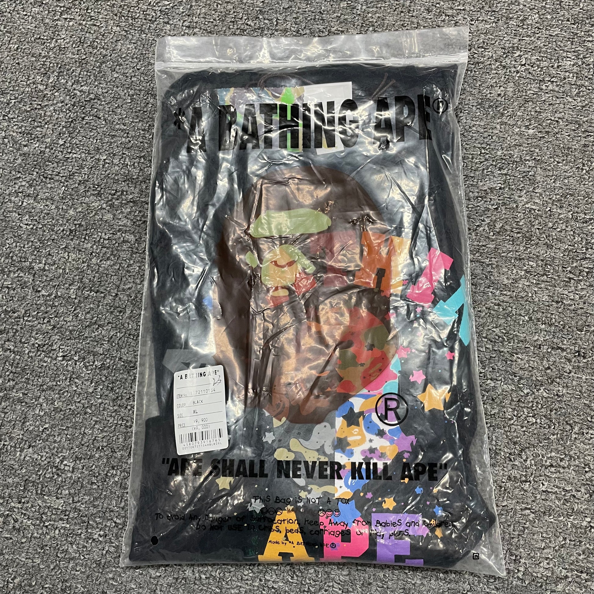 Black BAPE STA College relaxed fit T-shirt with retail packaging bag