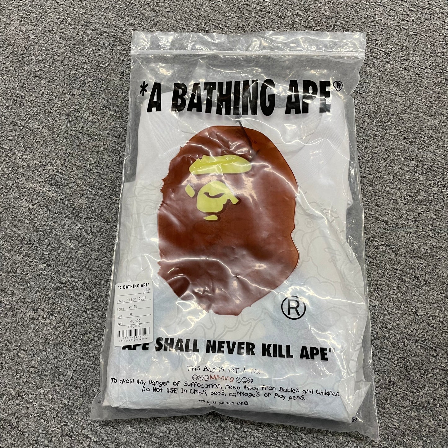 White BAPE blue camo Big Ape Head T-shirt with retail packaging bag