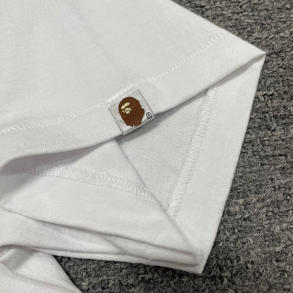 BAPE Ape Head sleeve label detail on white blue camo T-shirt