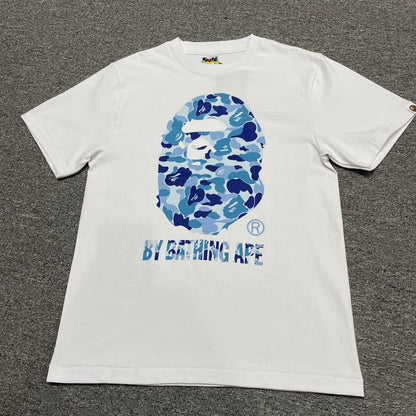White BAPE blue camo Big Ape Head T-shirt front view