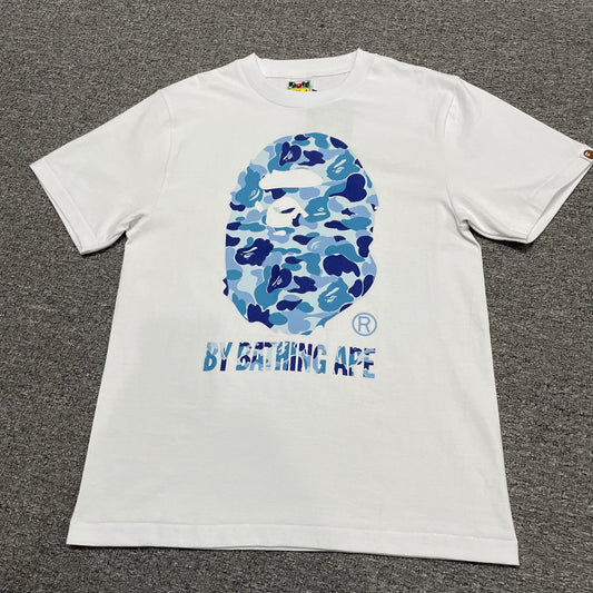 White BAPE blue camo Big Ape Head T-shirt front view