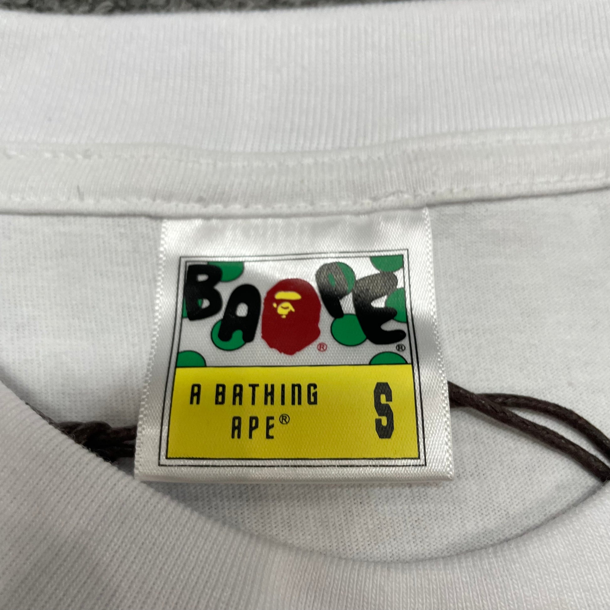 BAPE neck label detail on white blue camo Big Ape Head T-shirt
