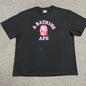Black BAPE ABC Camo College T-shirt front view with pink camo Ape Head graphic