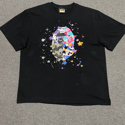 Black BAPE US Ape Head STA T-shirt front view with multicolor graphic