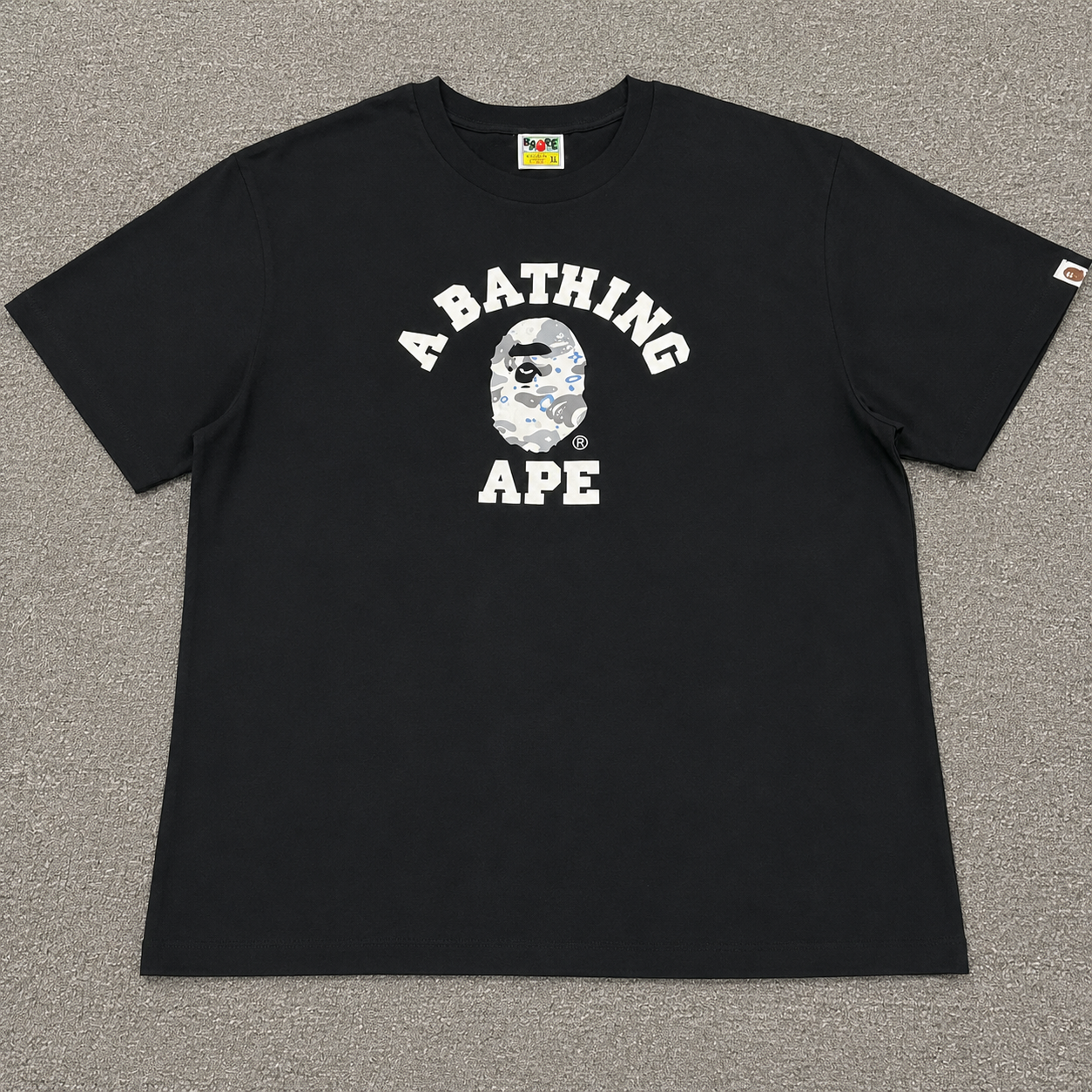 Black BAPE Space Camo College T-shirt front view