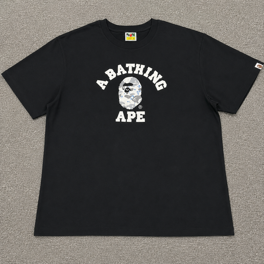 Black BAPE Space Camo College T-shirt front view