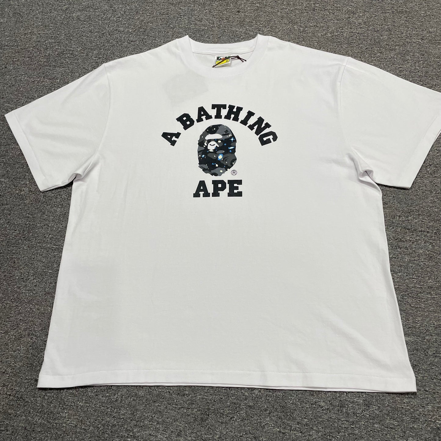 White BAPE Space Camo College T-shirt front view