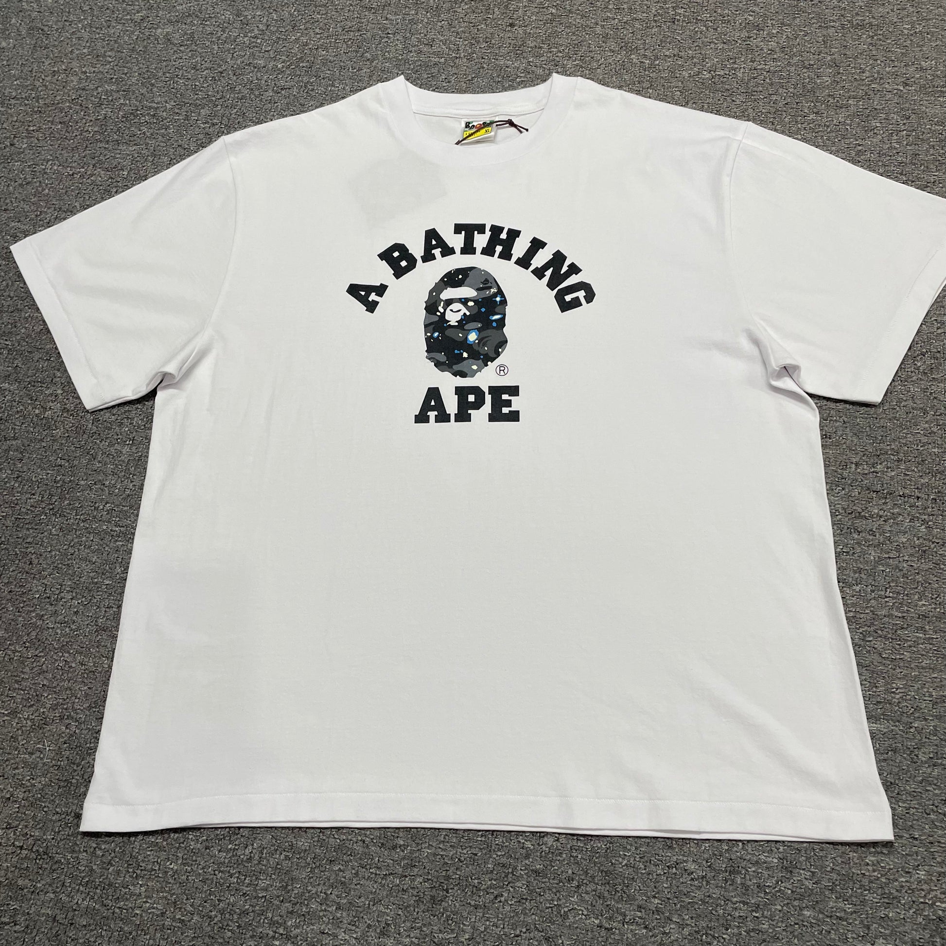 White BAPE Space Camo College T-shirt front view
