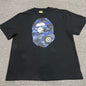 Black BAPE ABC Camo Big Ape Head T-shirt front view with blue camo graphic
