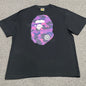 Black BAPE Color Camo Big Ape Head T-shirt front view with purple camo graphic