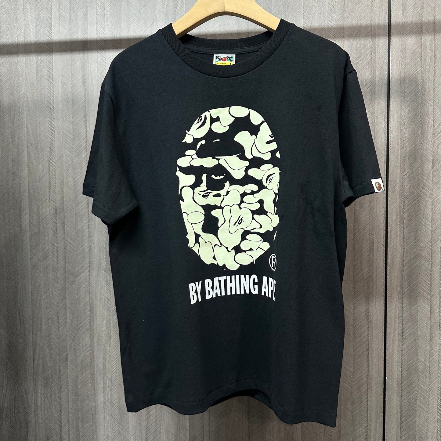 Black Sakura camo Ape Head graphic T-shirt front view