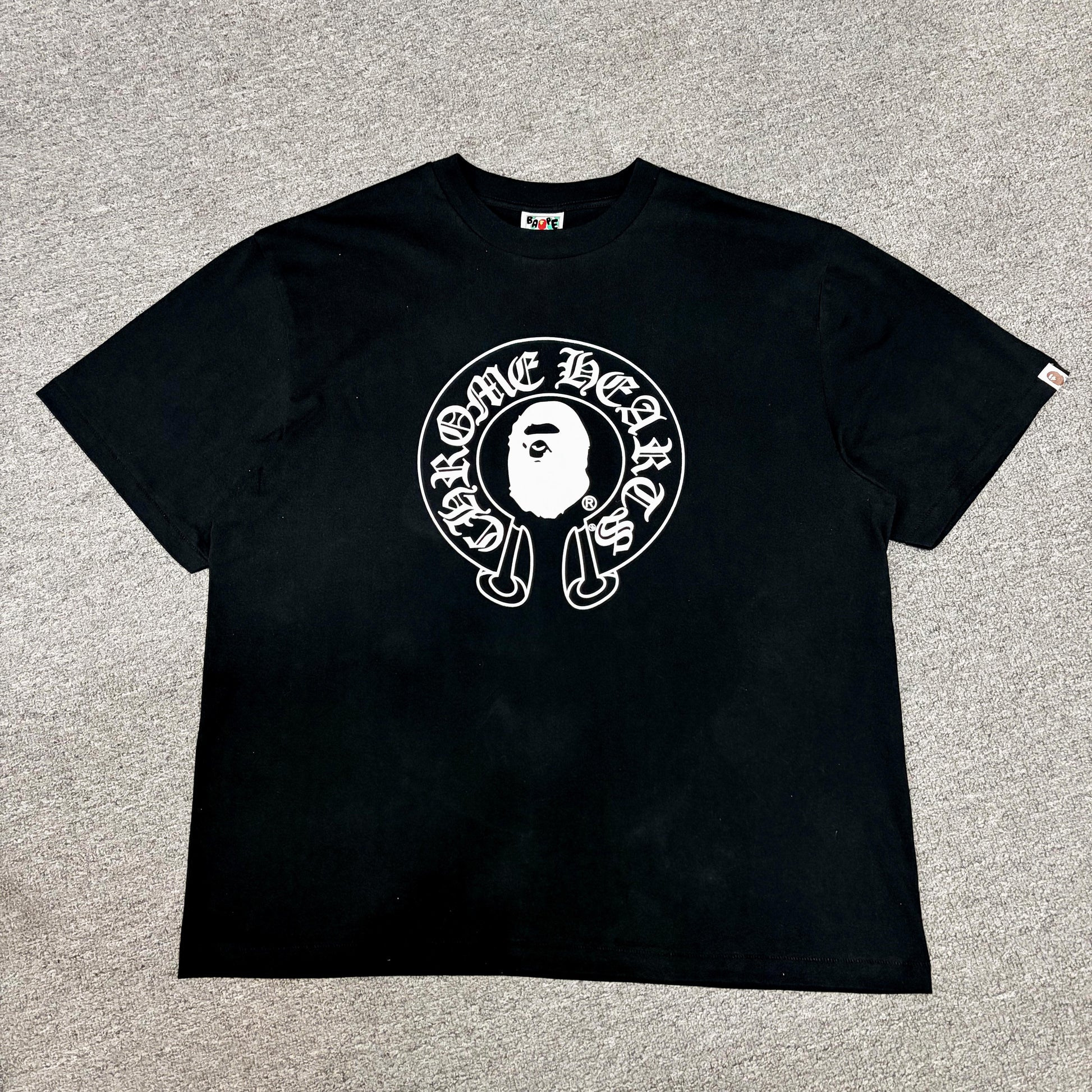 Black BAPE x Chrome Hearts Ape Head graphic T-shirt front view