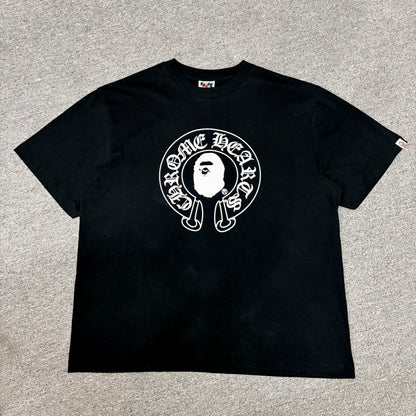 Black BAPE x Chrome Hearts Ape Head graphic T-shirt front view